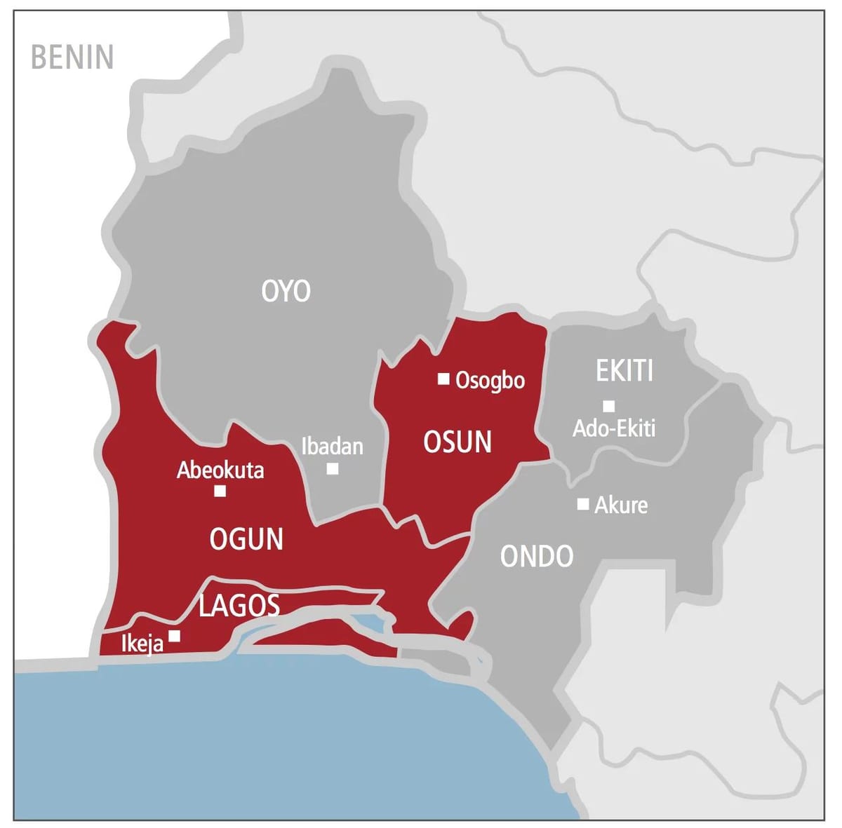 ovest della nigeria mappa