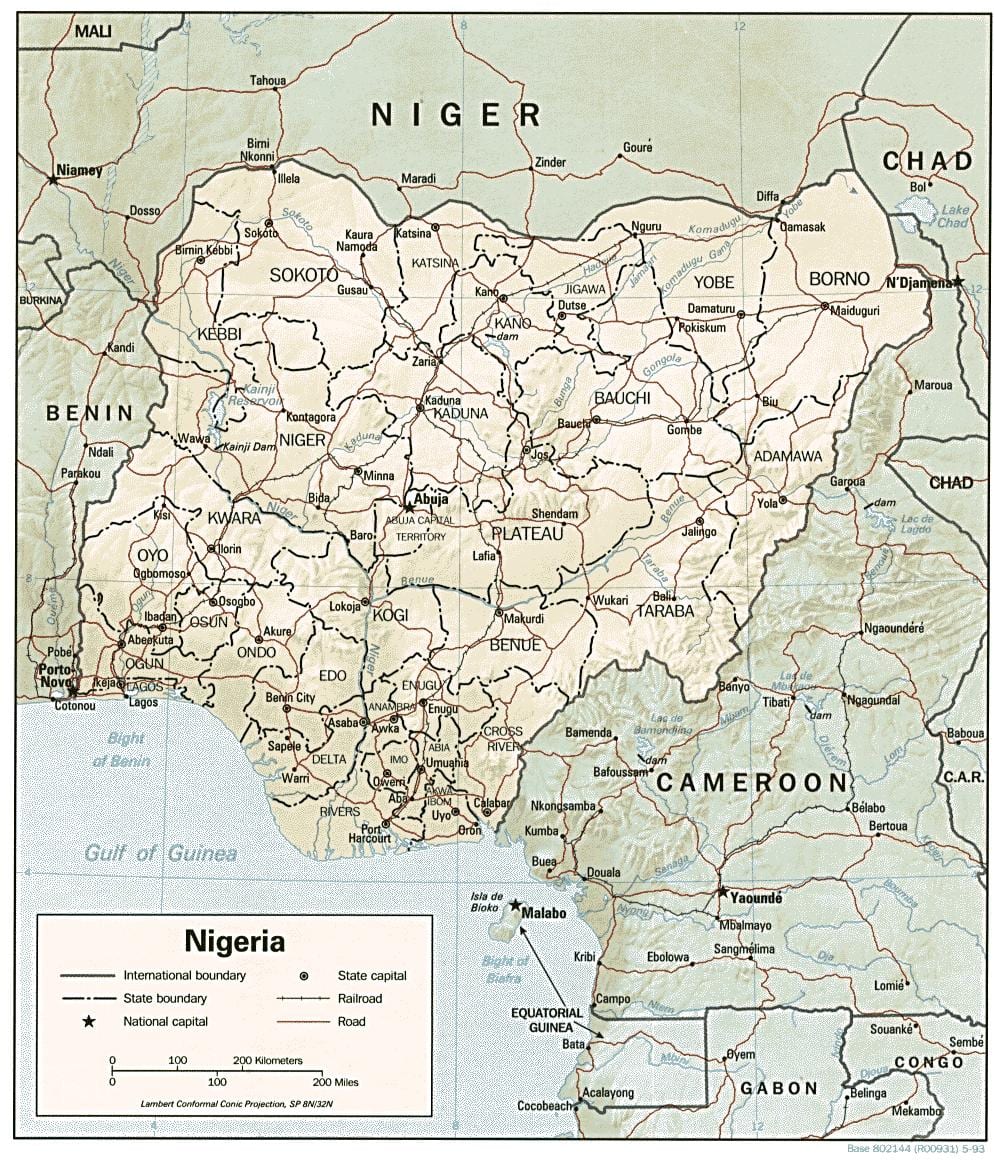 Mappa di latitudine e longitudine nigeria