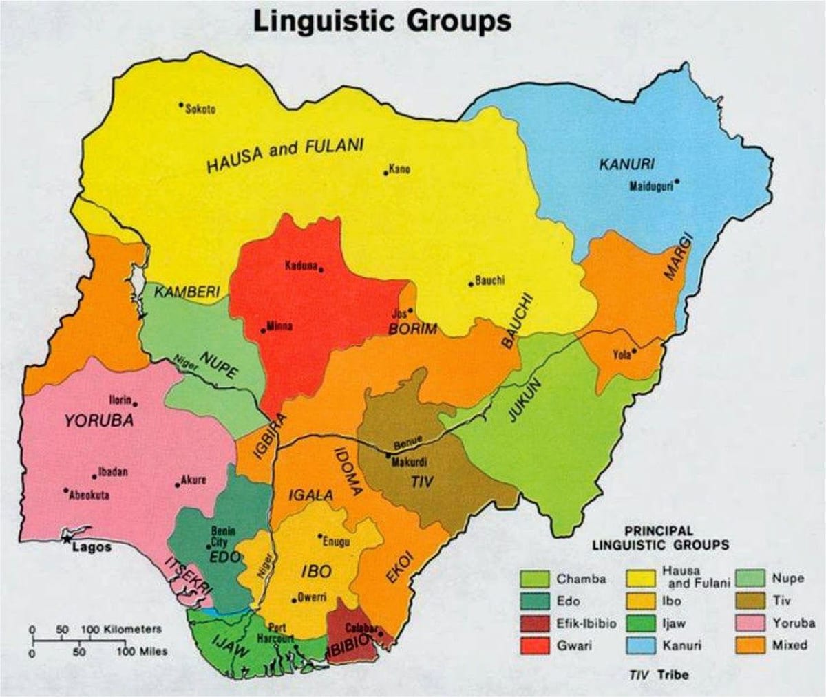 Mappa del nigeriano tribù