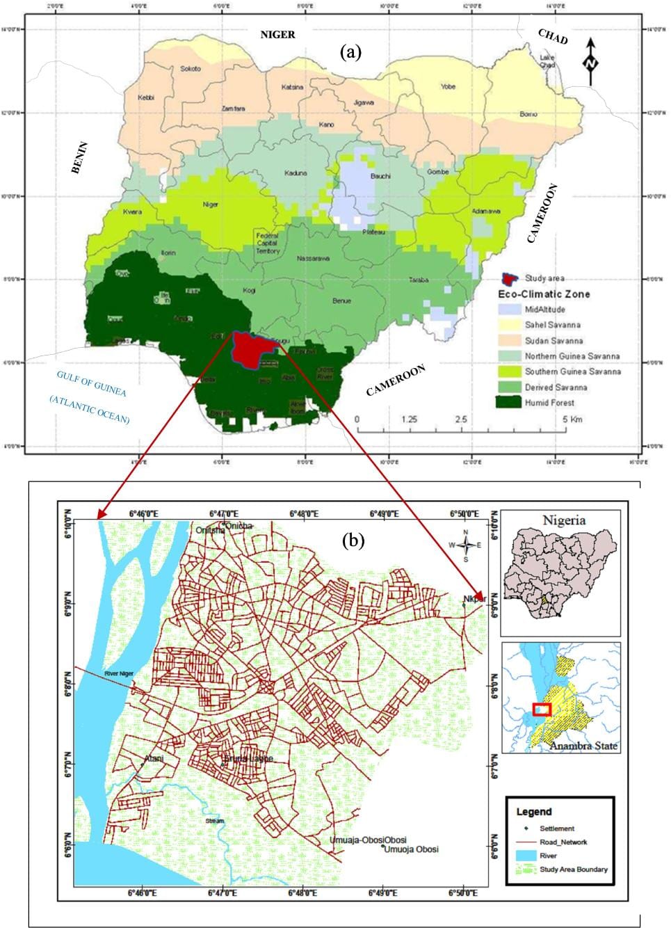 Mappa della nigeria mostrando vegetazione cinture