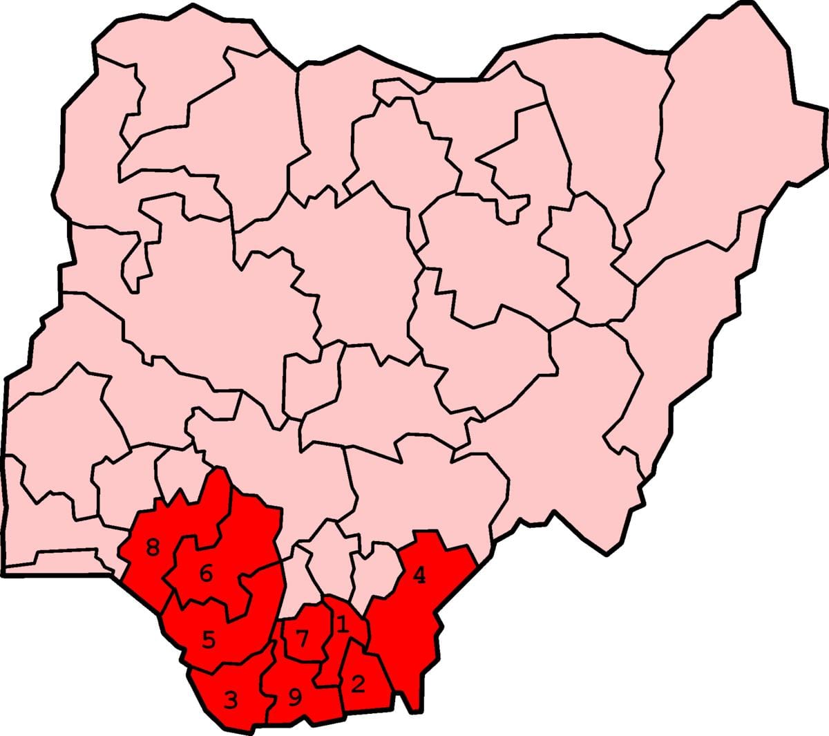 Mappa di sud sud della nigeria
