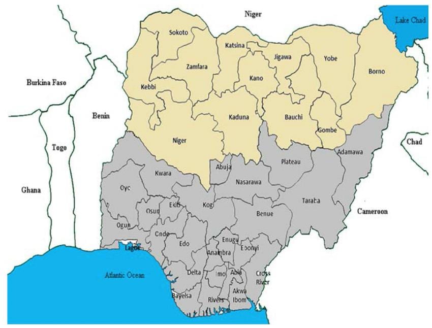 mappa di stati della nigeria settentrionale