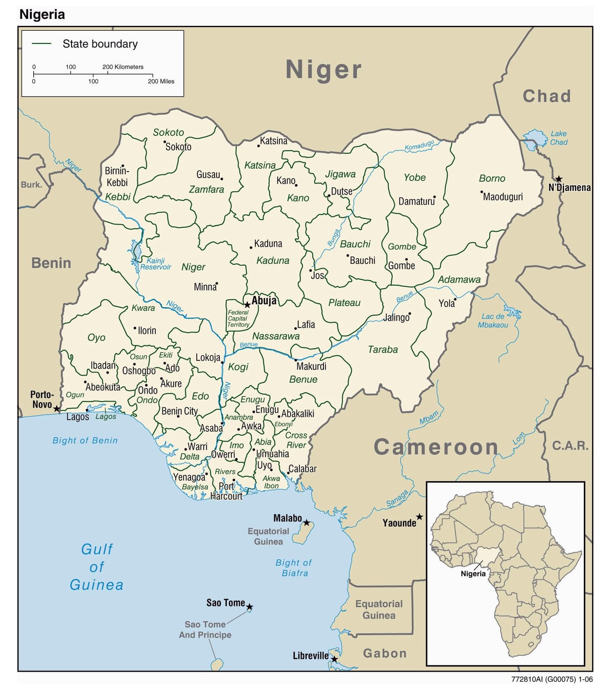 mappa della nigeria con la città