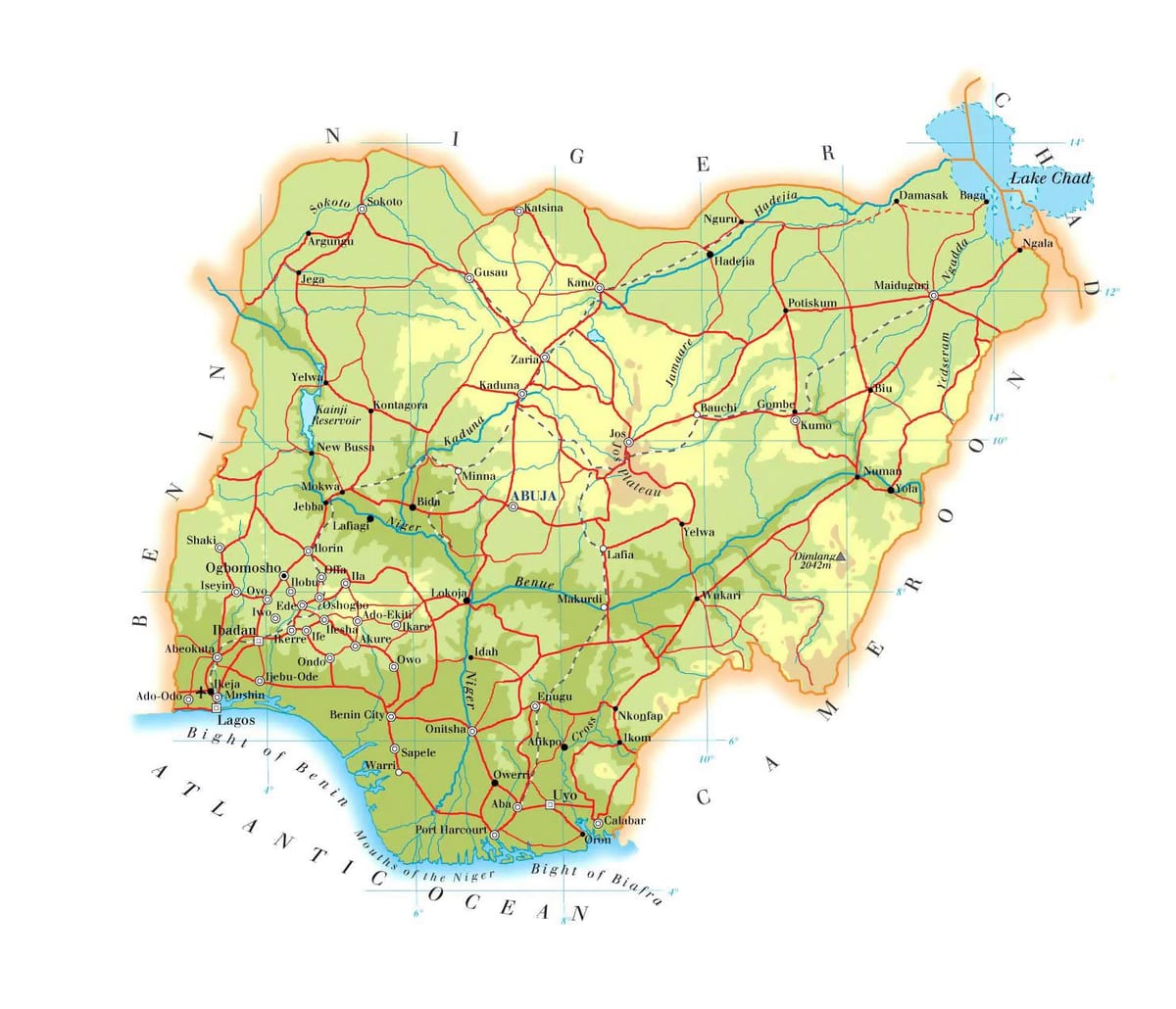 Mappa della nigeria elevazione