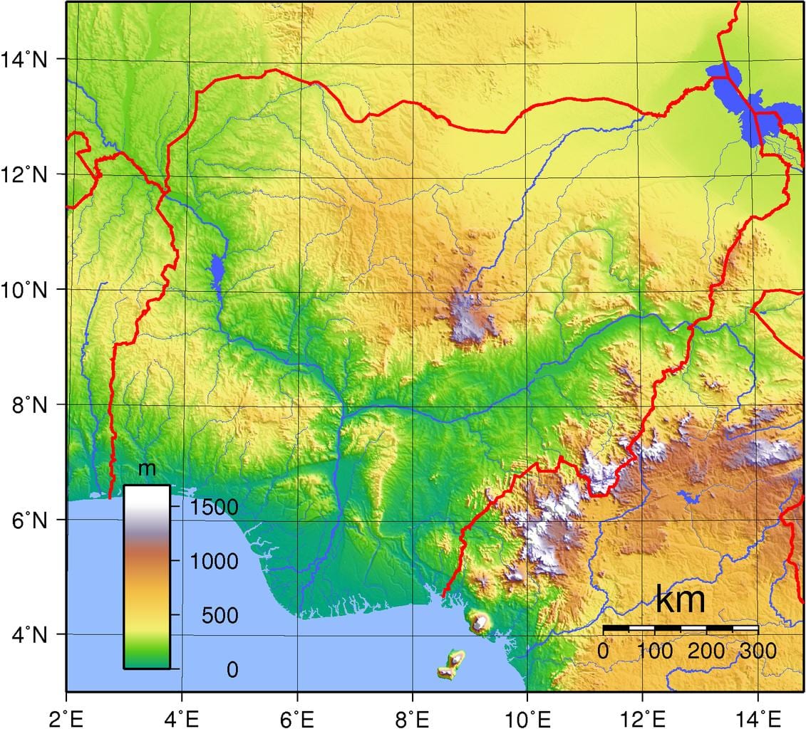 Mappa topografica della nigeria