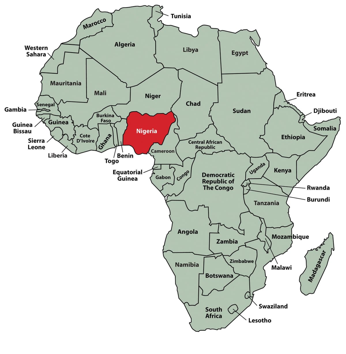 Mappa della nigeria posizione in africa