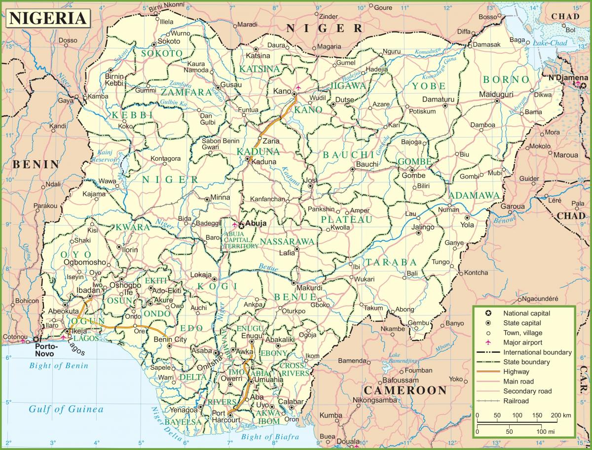 mappa della nigeria che mostra le principali strade