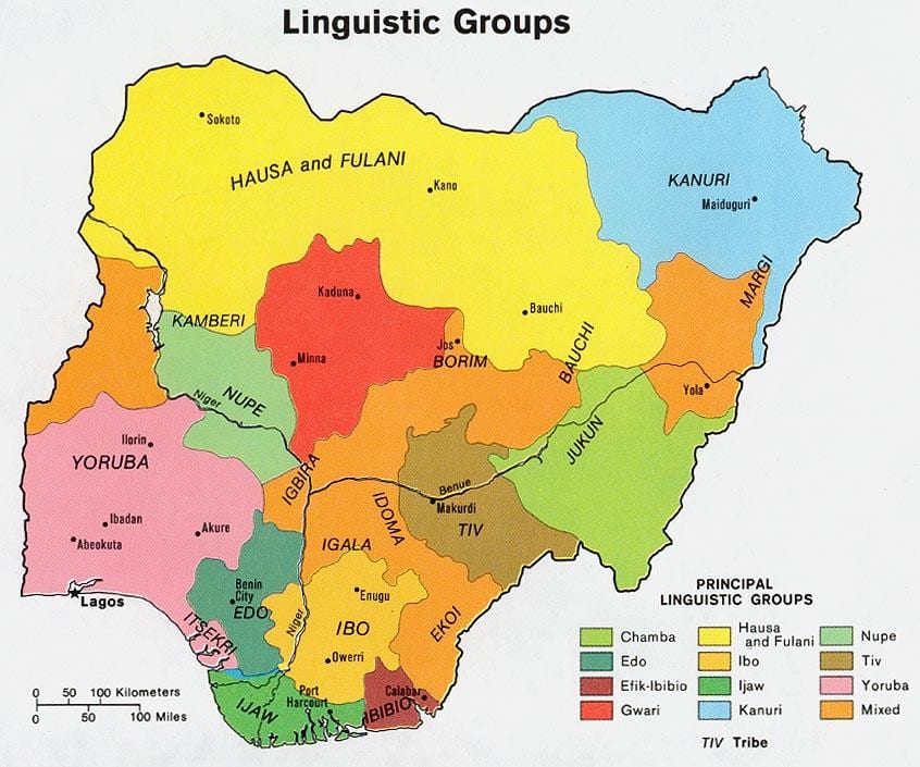 mappa della nigeria mostrando i gruppi etnici