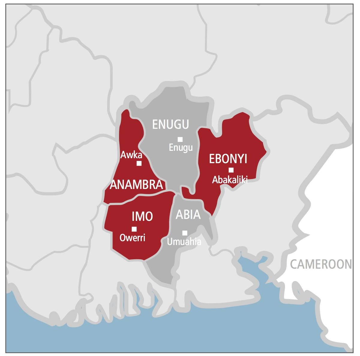 Mappa di sud est della nigeria
