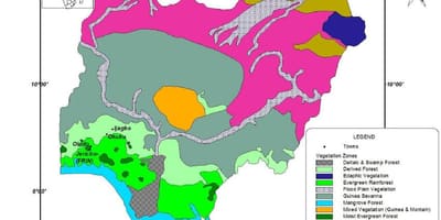 Mappa della nigeria mostrando vegetazione