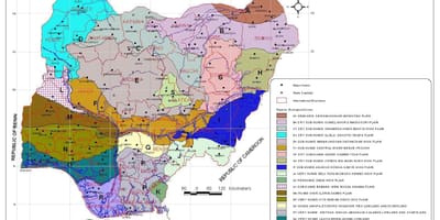 Mappa della nigeria, che mostra diverse zone di vegetazione