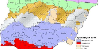 Mappa della nigeria che mostra le zone ecologiche