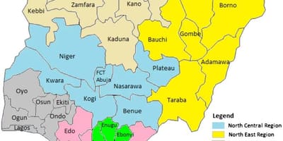 Mappa della nigeria che mostra le zone geopolitiche