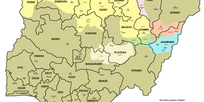 Mappa della nigeria mostrando 36 stati e le loro capitali