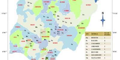 Mappa della nigeria mostrando le risorse minerarie