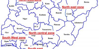 Mappa della nigeria che mostra sei zone geopolitiche