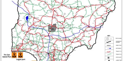 Mappa della nigeria mostrando rete stradale