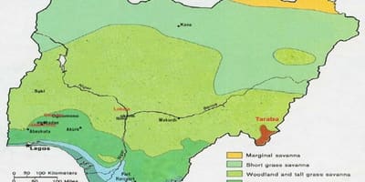 Mappa della nigeria mostrando la vegetazione