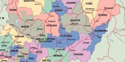 Mappa della nigeria con gli stati e le città