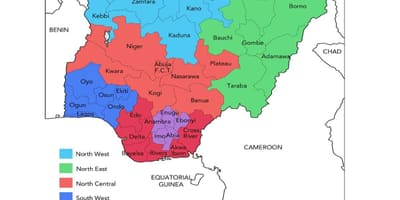 Mappa della nigeria mostrando zone geopolitiche