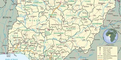 Mappa della nigeria che mostra gli stati e le capitali
